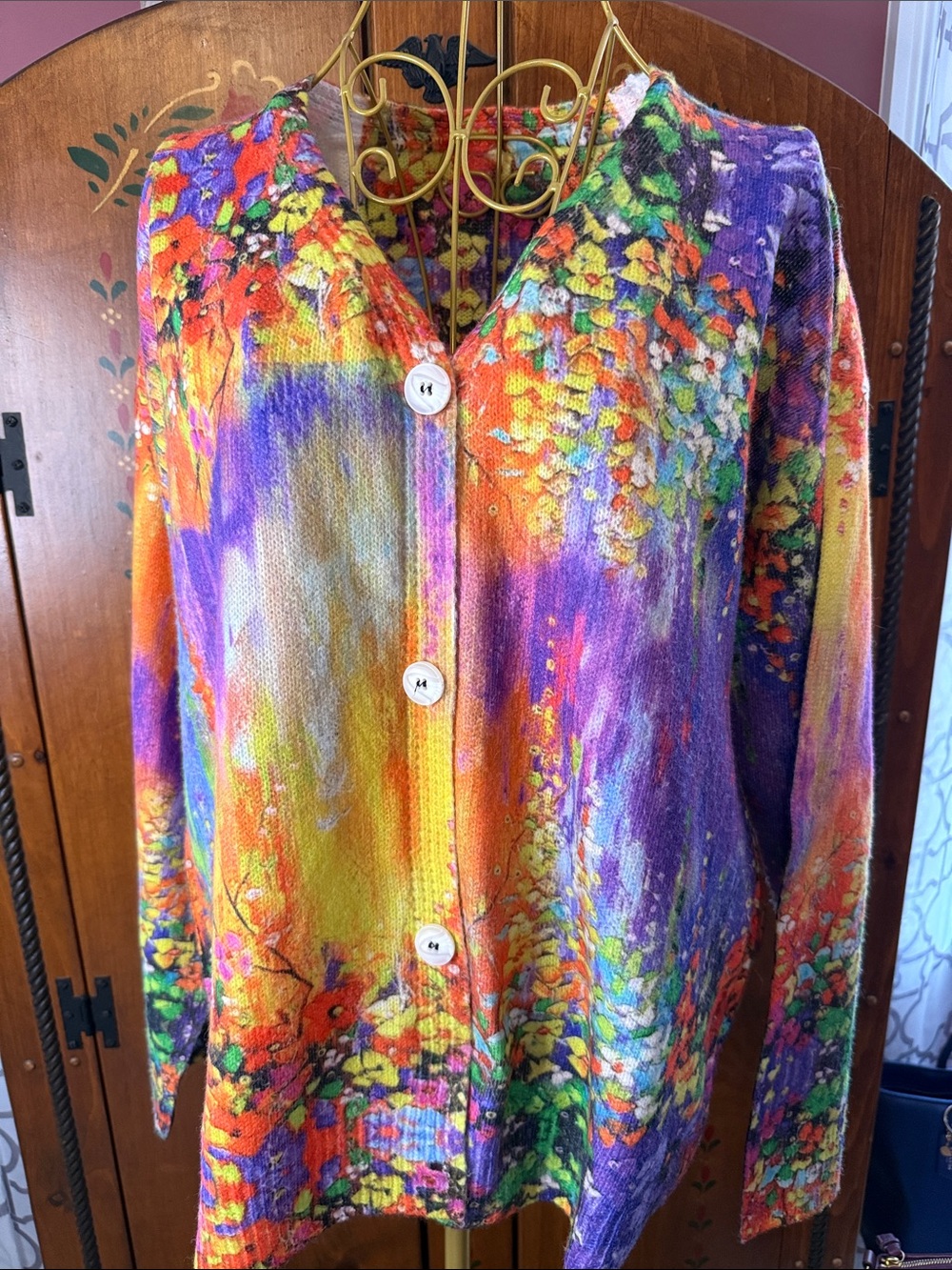 Vibrant Multicolor Artsy Women's Button Cardigan - 1X NEW